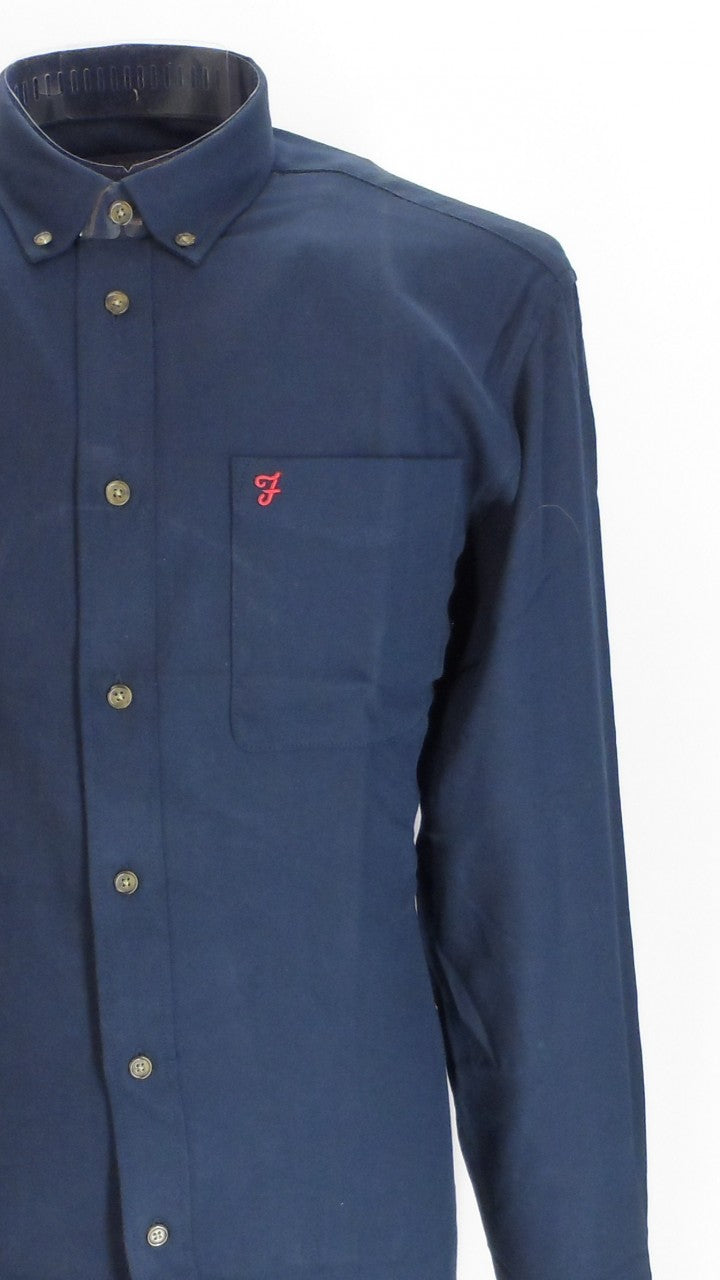 Farah Navy Selby Cotton Long Sleeved Retro Mod Button Down Shirts