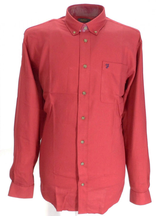 Camisas con botones mod retro de manga larga de algodón selby granate Farah