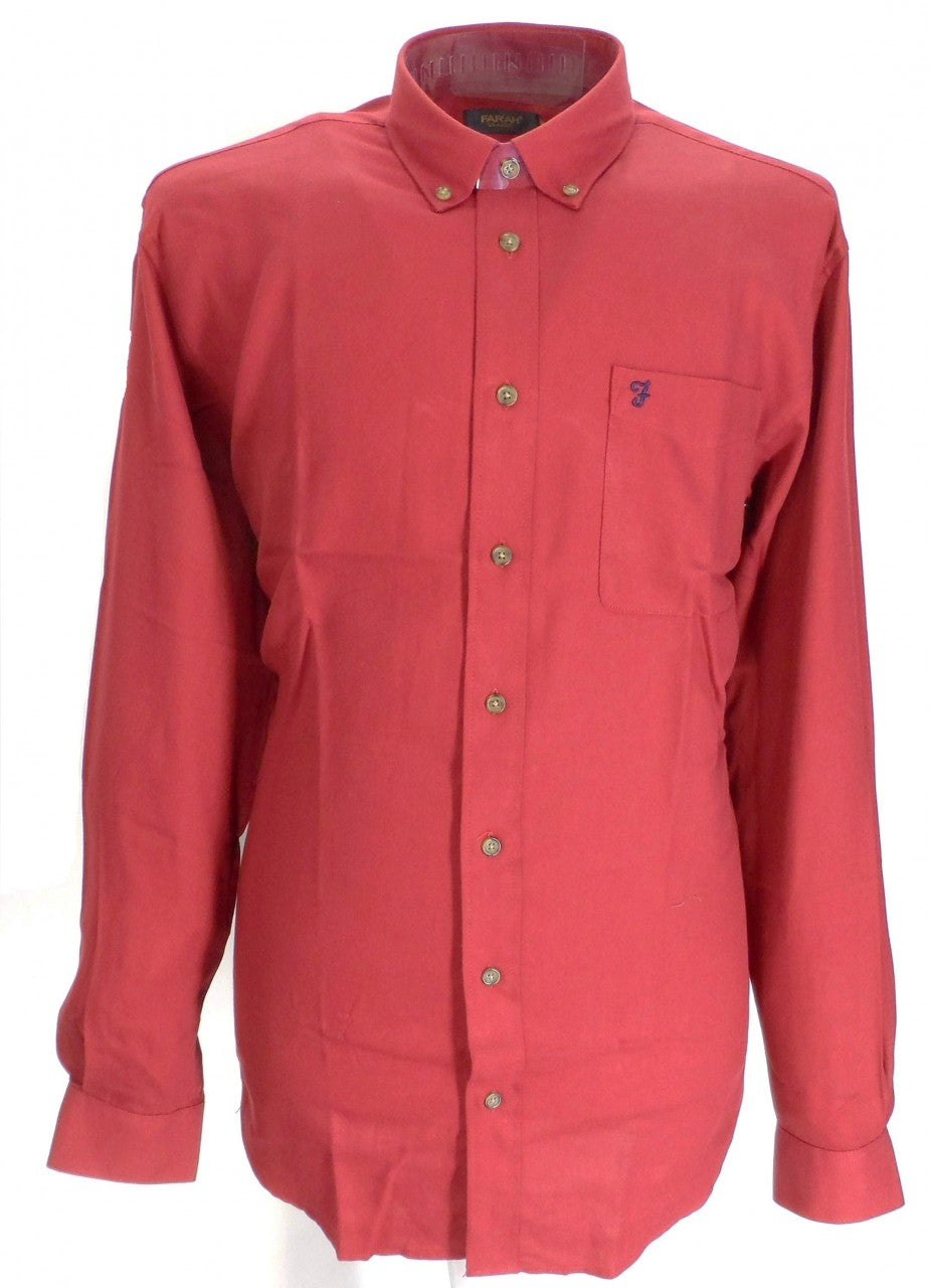 Farah Maroon Selby Cotton Long Sleeved Retro Mod Button Down Shirts
