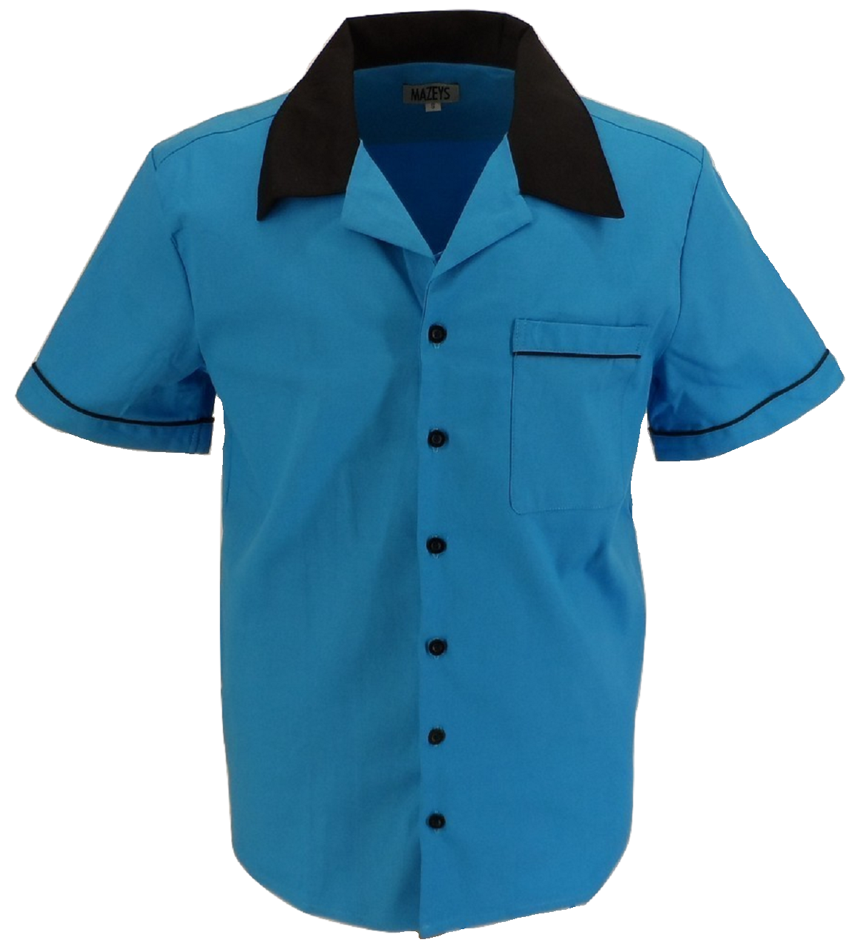 Mazeys Blaue Rockabilly- Bowling Shirts Im Retro-Stil Für Herren