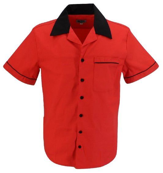 Mazeys Bowling Shirts Rockabilly Rétro Rouge Pour Hommes