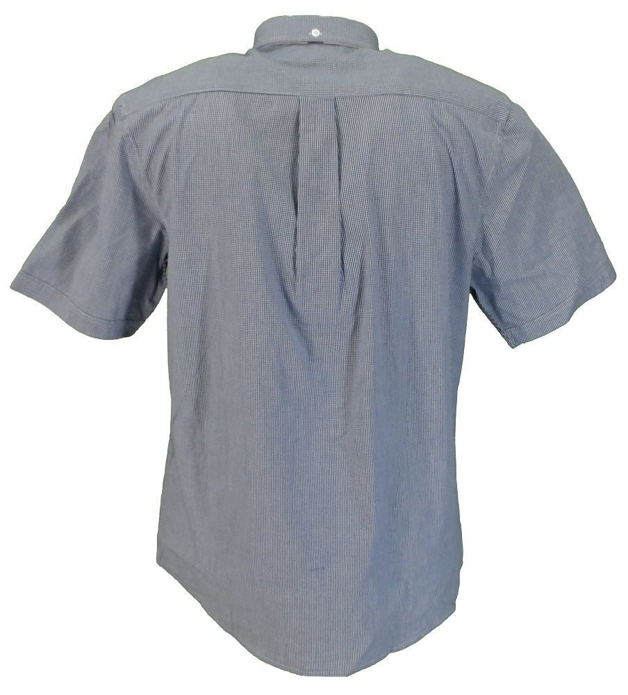 Camicie Farah blu/bianche a quadri piccoli a maniche corte in cotone mod retrò button down...