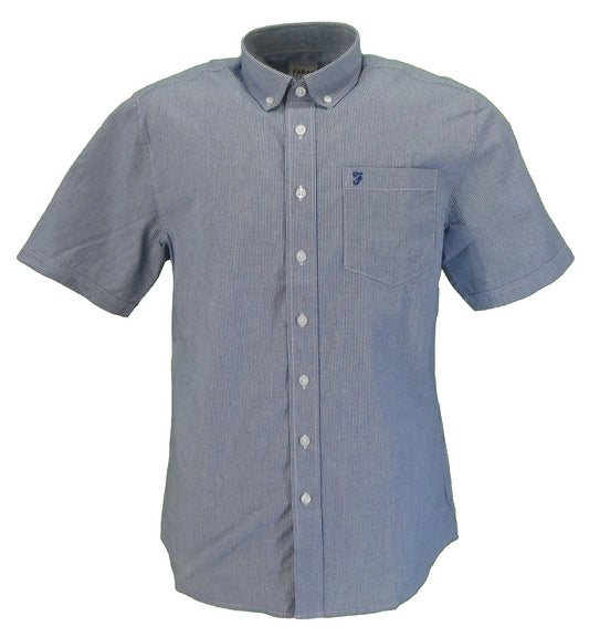 Farah blå/hvid lille ternet kortærmet retro mod button down skjorter i bomuld …