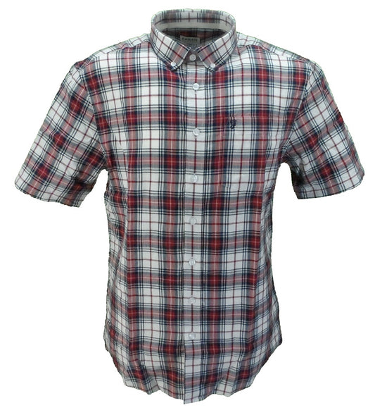 Farah hombre camisa de manga corta 100% algodón a cuadros rojo/negro/blanco…