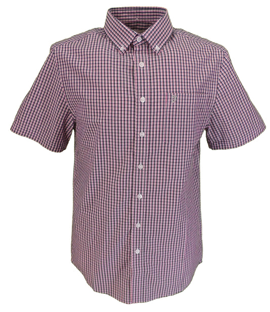 Farah Herren-Kurzarmhemd aus 100 % Baumwolle mit rosa und grauem Karomuster