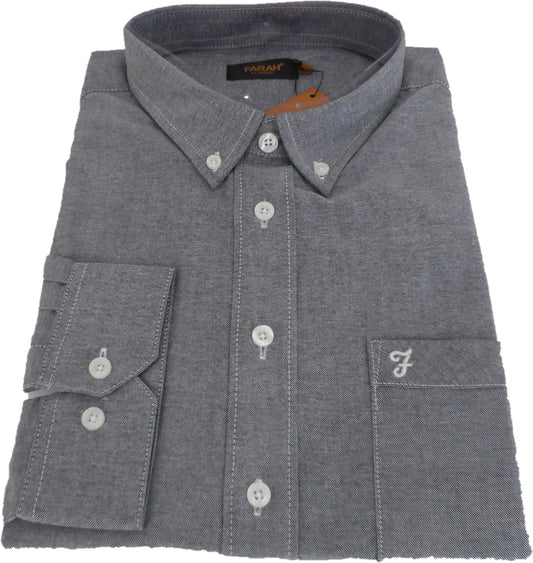 Farah Long Navy Sleeved Oxford Button-Down Shirts