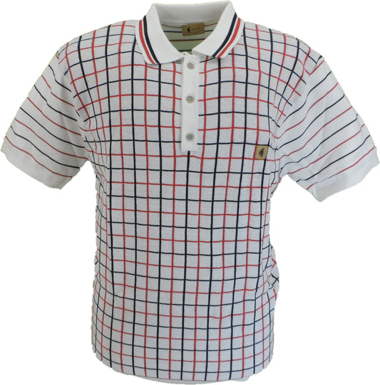 Gabicci Vintage weißes Retro-Strick-Poloshirt für Herren