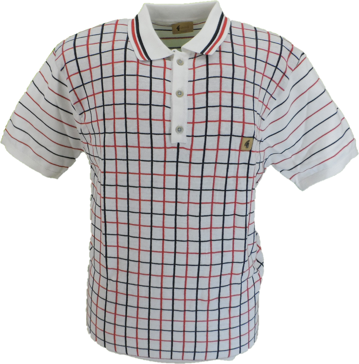 Gabicci Vintage weißes Retro-Strick-Poloshirt für Herren
