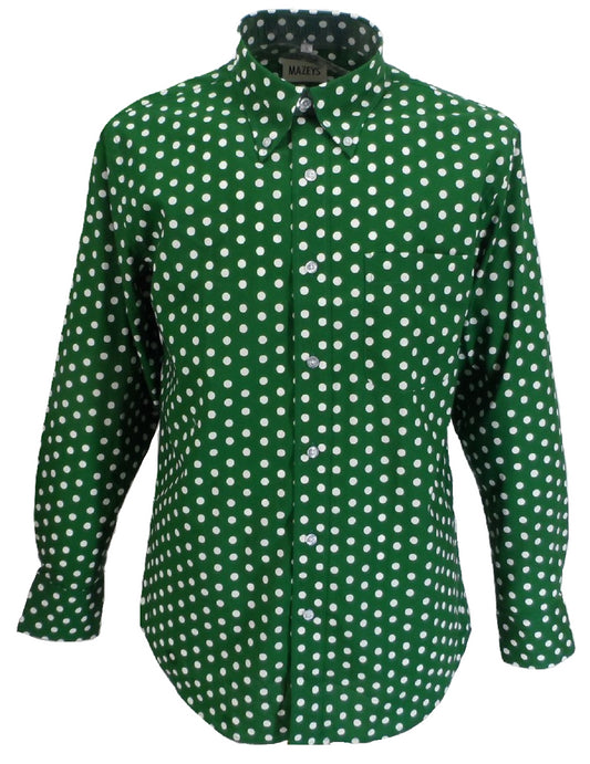 Mazeys Mens Green and White Retro Mod Polka Dot 100% Cotton Shirts…