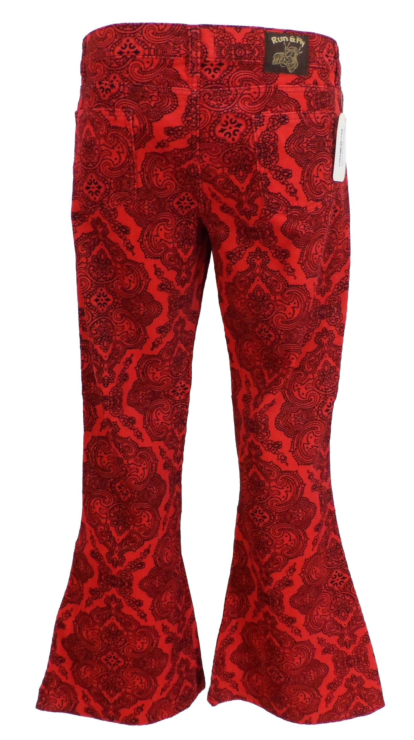 Run & Fly Mens Red Vintage Jimi Hendrix Paisley Retro Bellbottom Flares