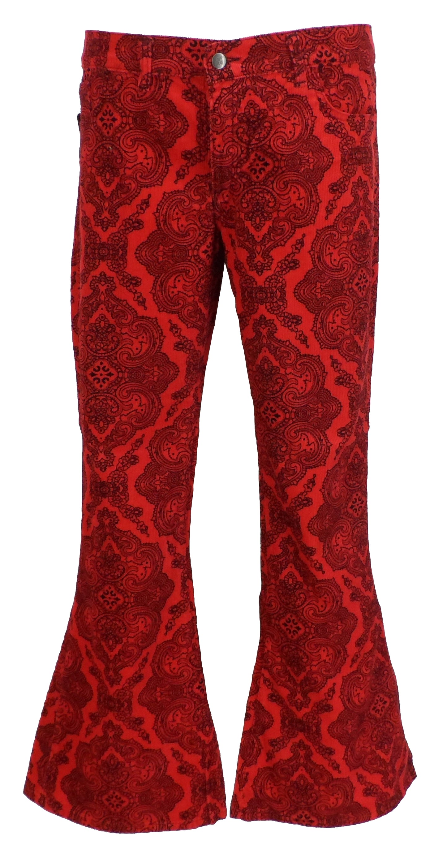Run & Fly Mens Red Vintage Jimi Hendrix Paisley Retro Bellbottom Flares