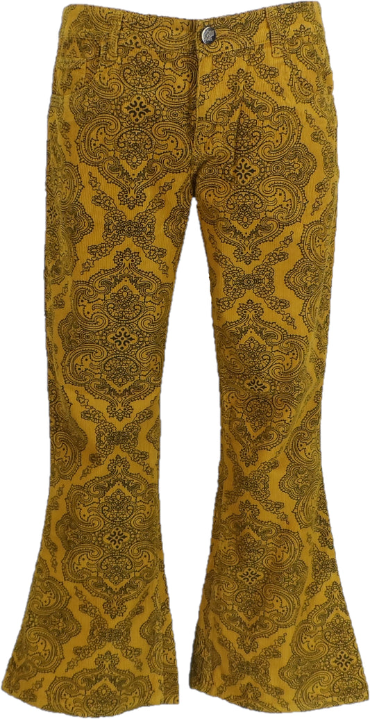 Run & Fly Pantalón de campana retro dorado vintage para hombre Jimi Hendrix Paisley