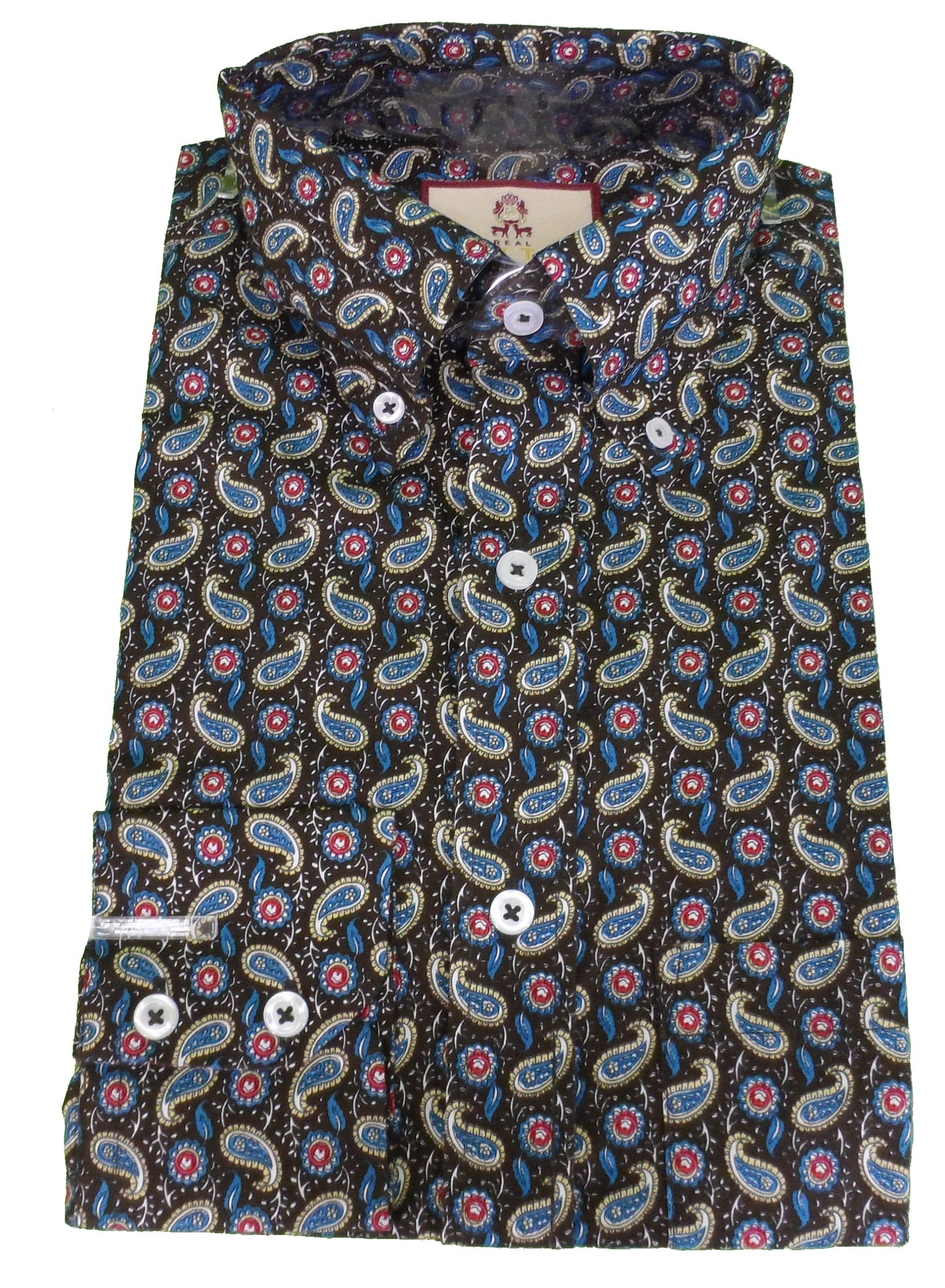 Real Hoxton Mens Brown Paisley Classic Mod Vintage Design Shirt`s