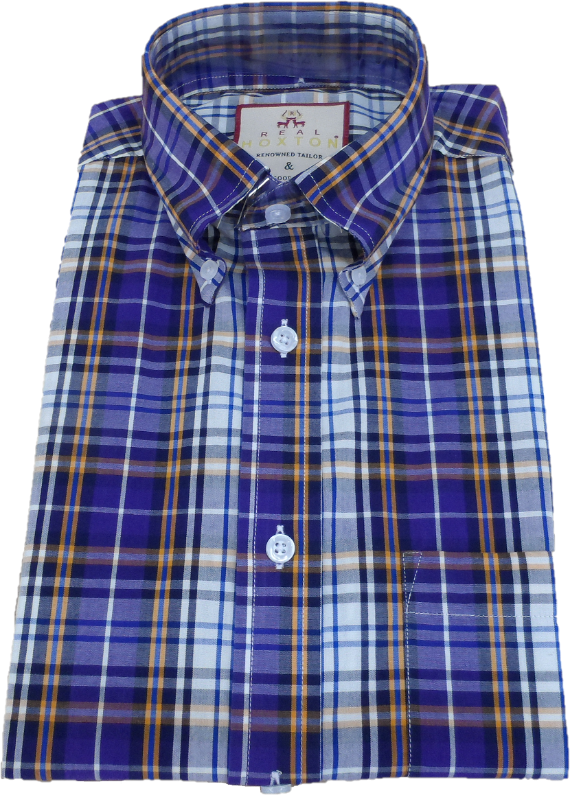 Real Hoxton Mens Purple Checked Short Sleeved  Button Down shirts …