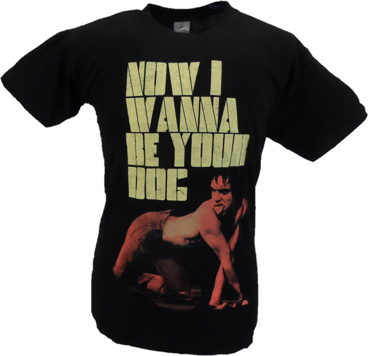 Schwarzes offizielles Herren-T-Shirt „Iggy and the Stooges Now I Wanna Be Your Dog“.