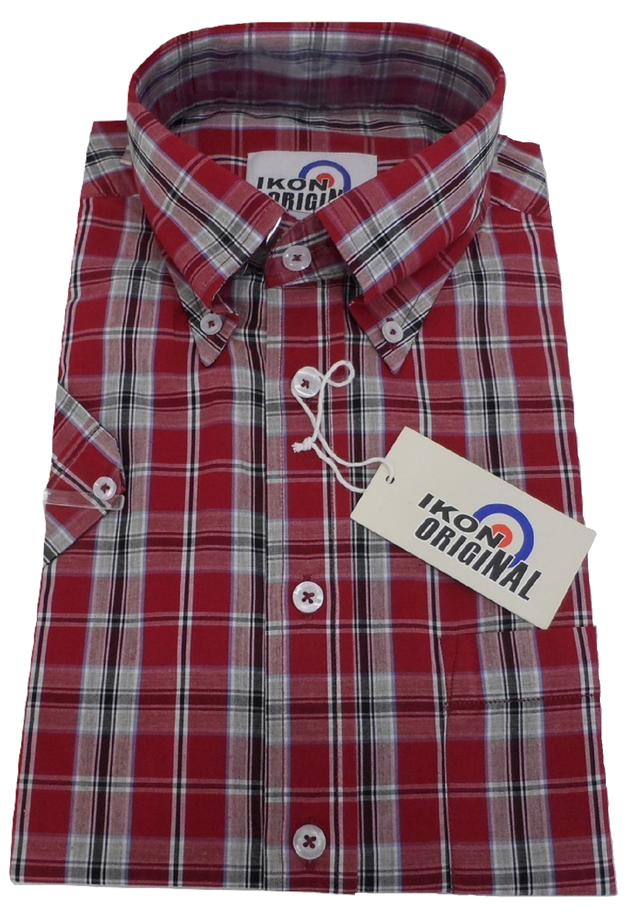 Ikon Original Maroon/Grey Checked Short Sleeved Button Down Shirts