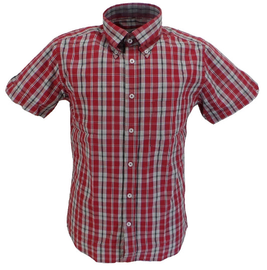 Ikon Original rødbrun/grå ternet kortærmede button down skjorter