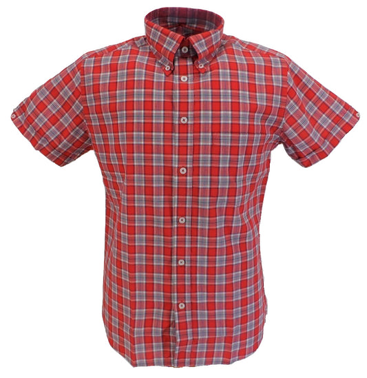 Ikon Original قمصان مربعات حمراء بأكمام قصيرة وأزرار سفلية