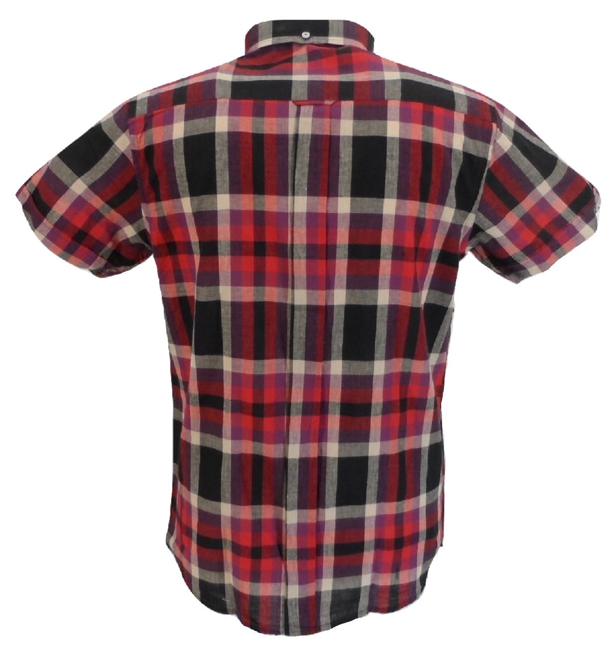 Ikon Originalパープルチェック半袖ボタンダウンシャツ