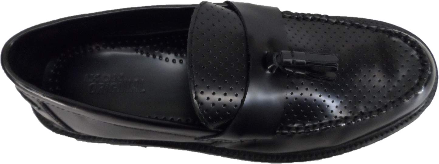 Ikon Original Black Quad Punch Retro,Ska,Northern Soul Tassel Loafers