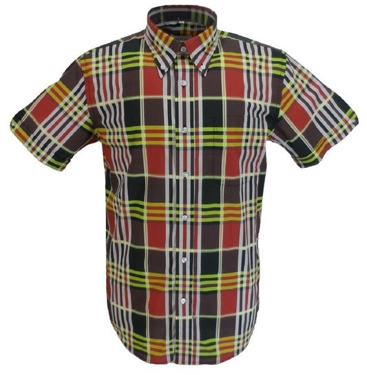 Mazeys Mens Burgundy Checked 100% Cotton Short Sleeved Shirts