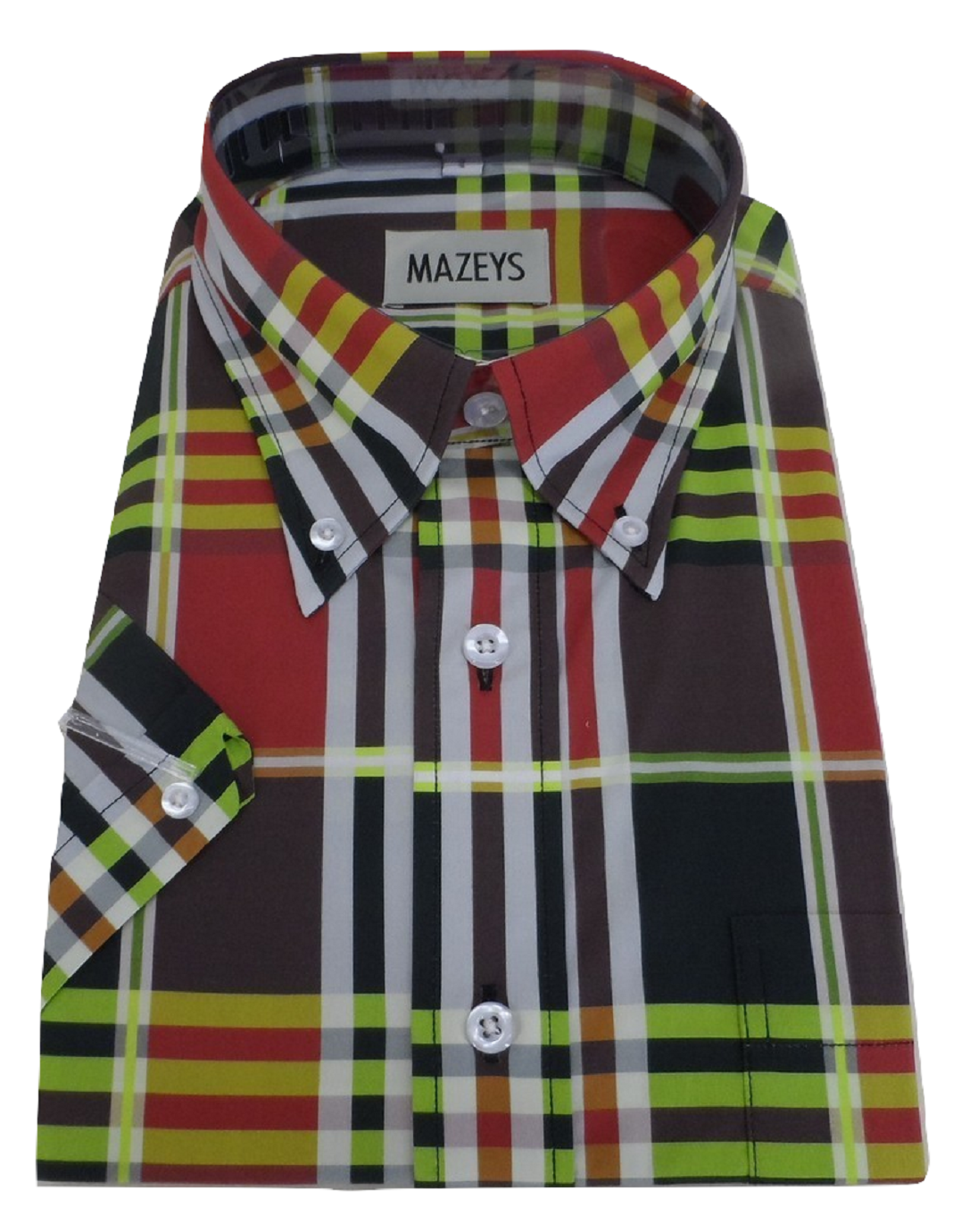Mazeys Mens Burgundy Checked 100% Cotton Short Sleeved Shirts