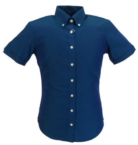 Relco dames bleu/vert tonique boutonné chemises à manches courtes