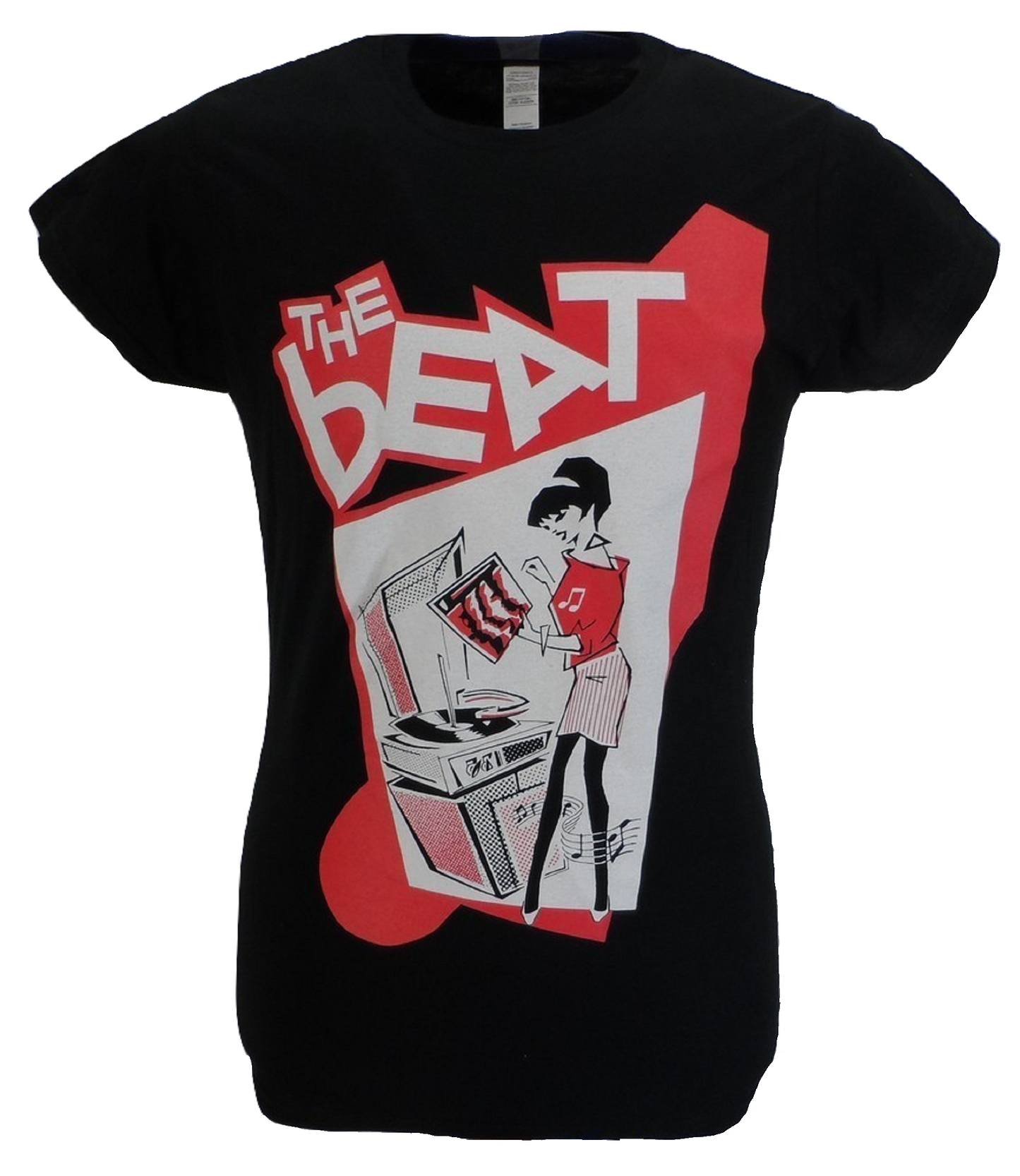 T-shirt noir pour fille avec tourne-disque The Beat sous licence officielle pour femme