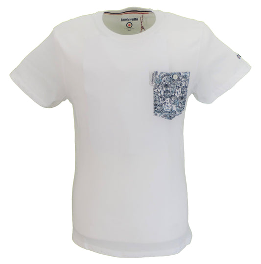 Lambretta camisetas blancas con bolsillo paisley para hombre