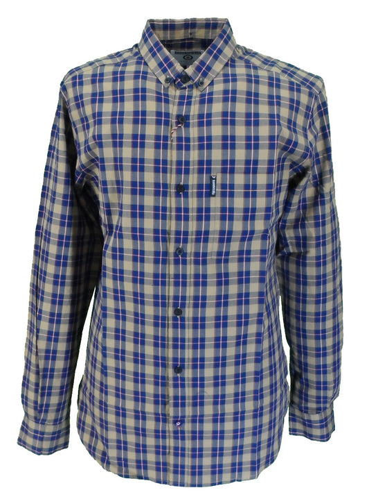 Camicia Lambretta a maniche lunghe con bottoni a quadri marrone/blu retrò retrò