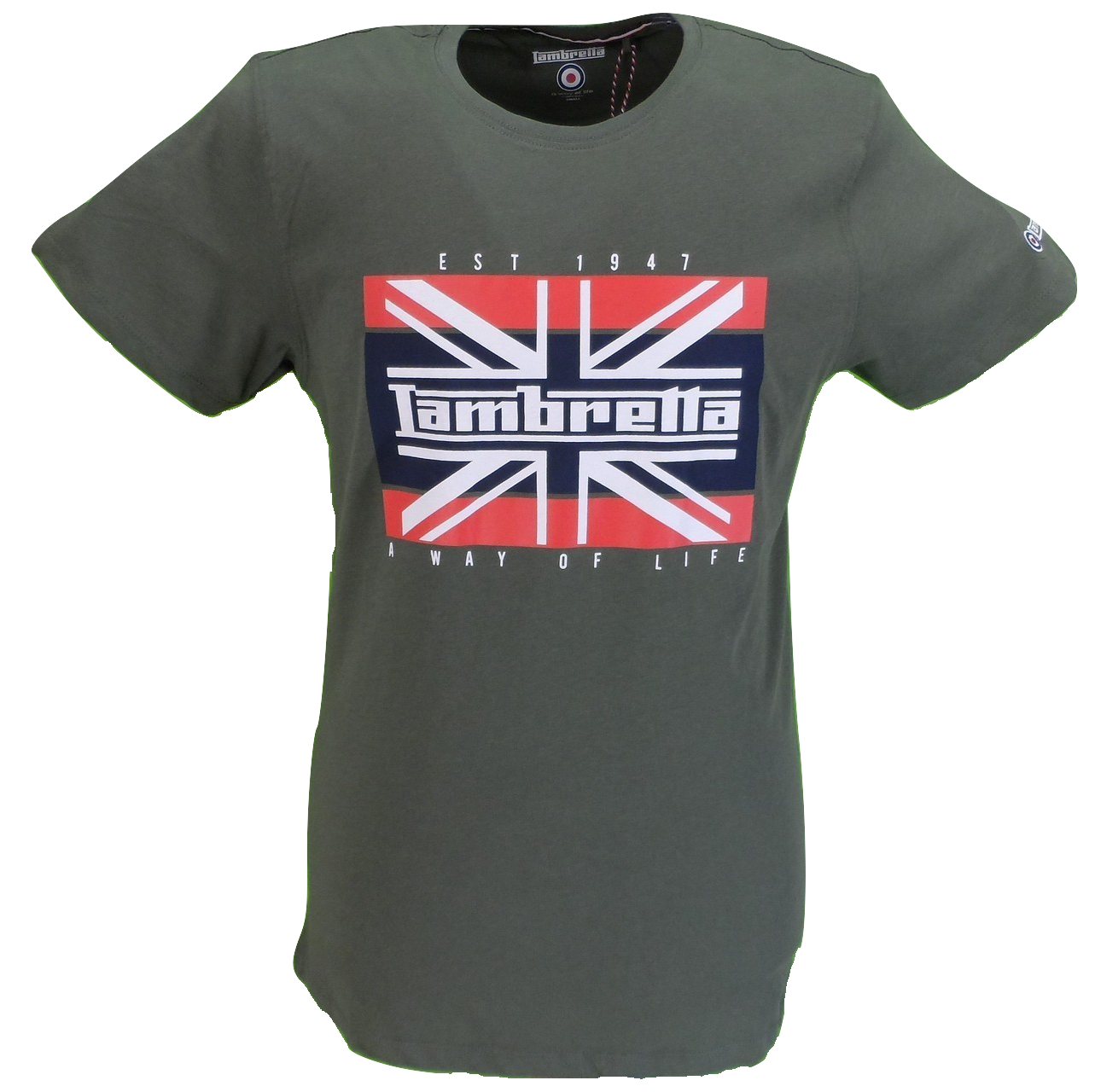 Lambretta Herren-T-Shirt aus 100 % Baumwolle im Union Jack-Retro-Stil in Khaki …