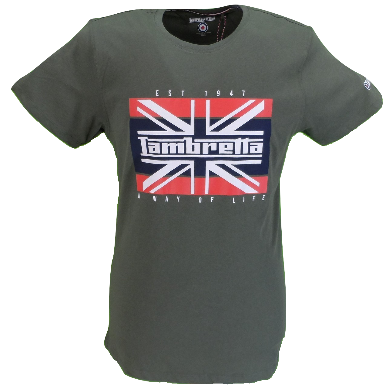 Lambretta maglietta da uomo kaki union jack retrò 100% cotone...