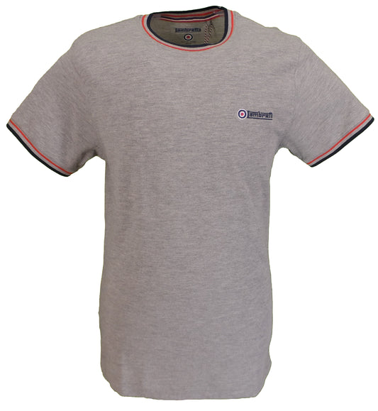 Camiseta retro de piqué con ribetes de algodón 100% gris Lambretta