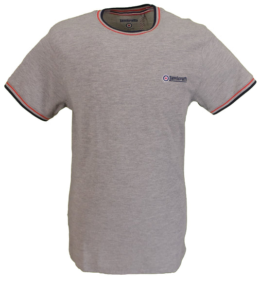 Lambretta Grey 100% Cotton Tipped Pique Retro T Shirt