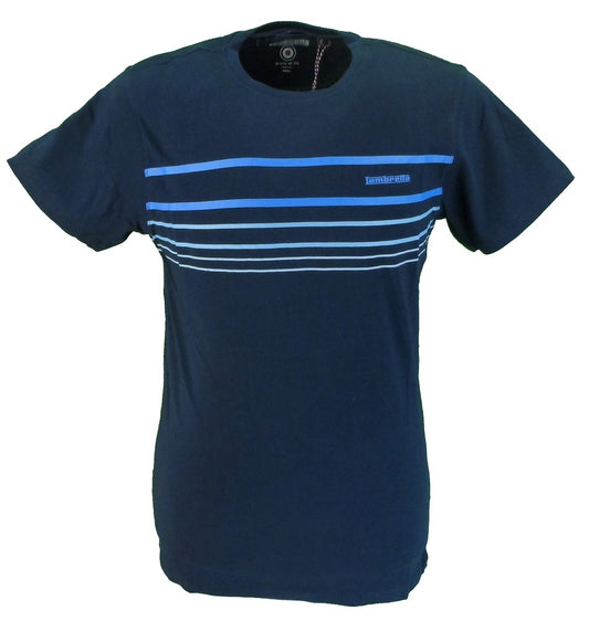 T-shirt retrò Lambretta a righe blu scuro in cotone 100%.