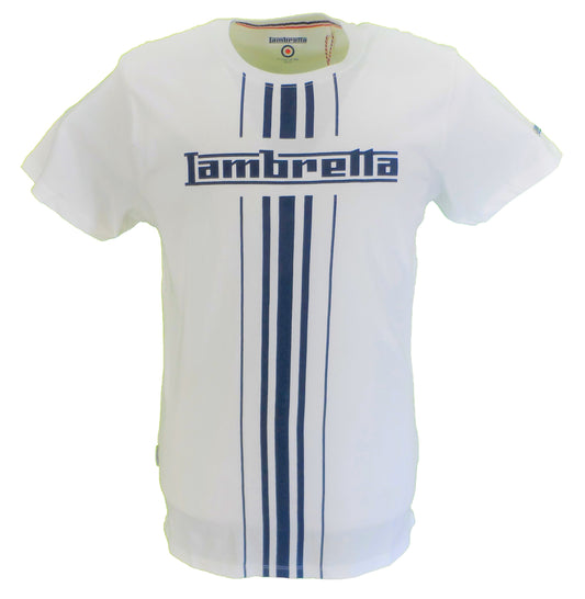 Lambrettaメンズ ホワイト/ネイビー ストライプ レトロ T シャツ