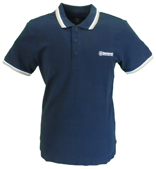 Lambretta Polos rétro pour hommes bleu marine/blanc/bleu froid/biscuit