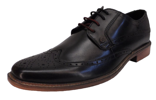 Lambretta Mens Black Leather Brogue Shoes