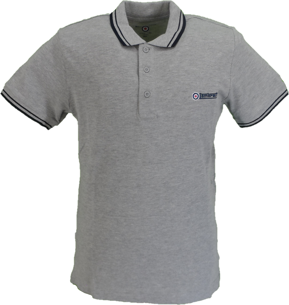 Lambretta Mens Grey/Navy Retro 100% Cotton Polo Shirt