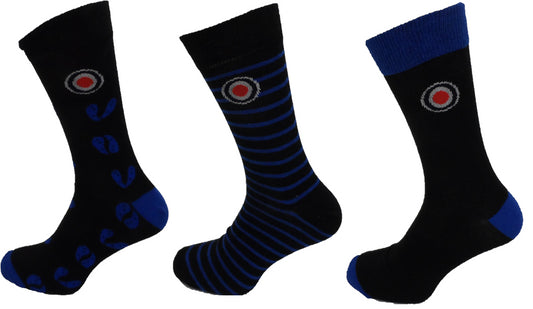 Lambretta Mens 3 Pair Pack of Navy/Black Retro Socks