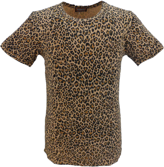 Run & Fly Herren-Retro-T-Shirt mit Leopardenmuster im 70er-Jahre-Stil