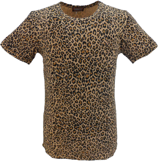 Run & Fly Mens Retro 70s Leopard Print T-Shirt