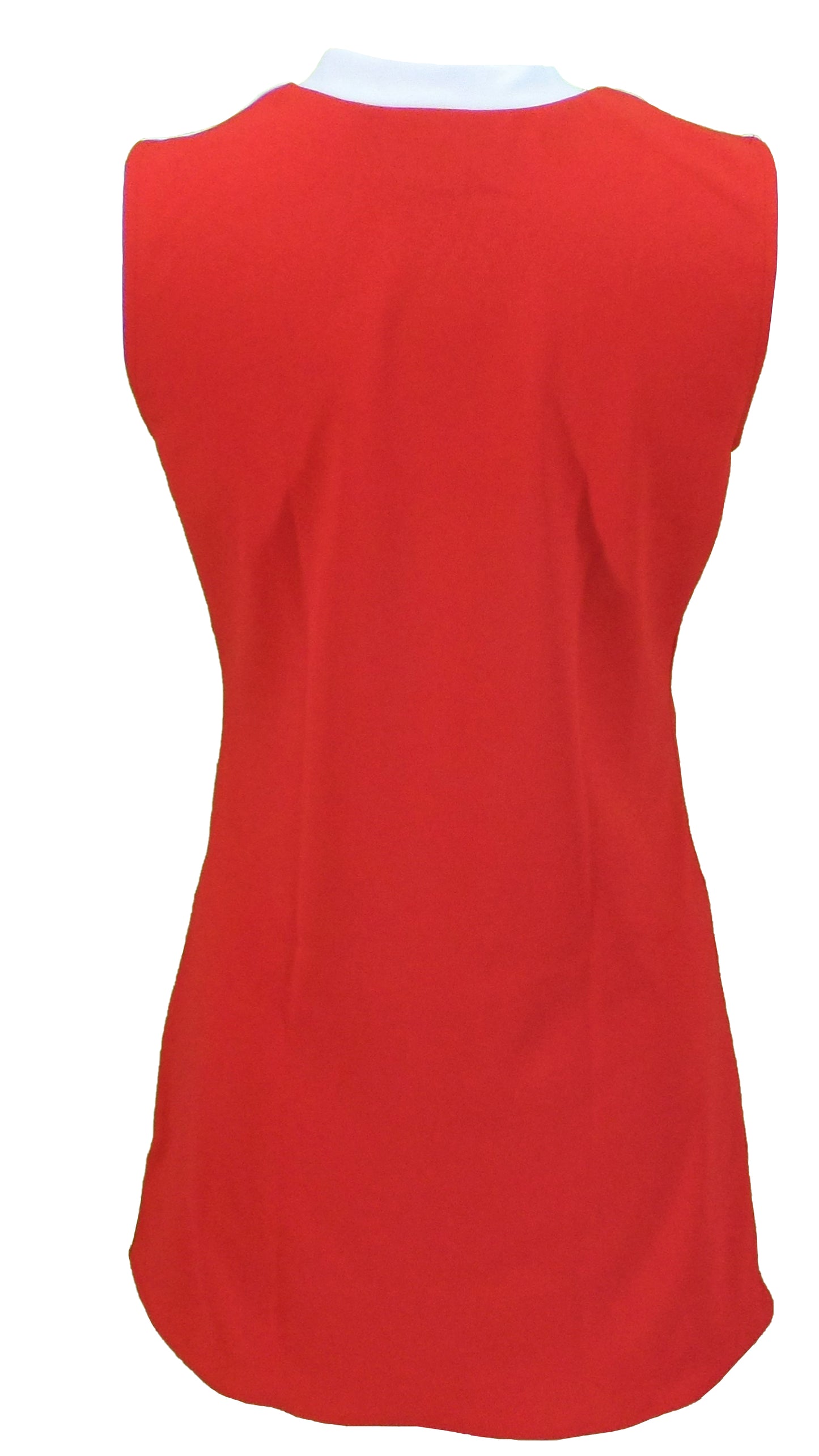 Mod Dress con botón de destino rojo y blanco retro para mujer