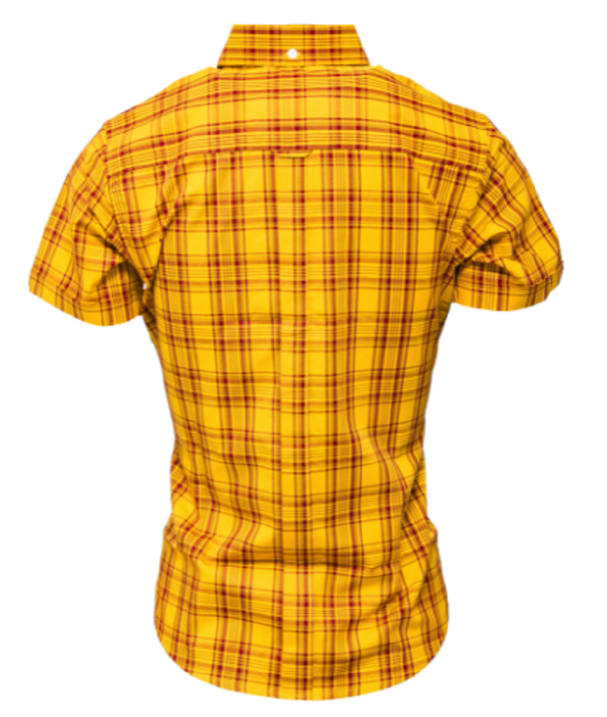 قمصان Relco ريترو الخردل بورجوندي للسيدات بأزرار سفلية وأكمام قصيرة