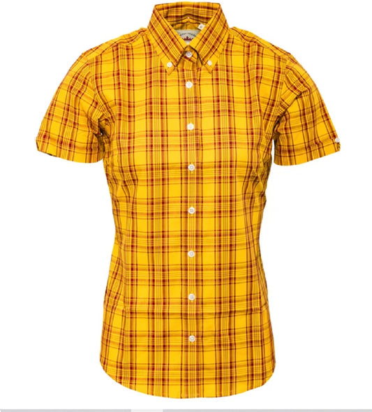 Relco rétro moutarde bordeaux carreaux dames boutonné chemises à manches courtes