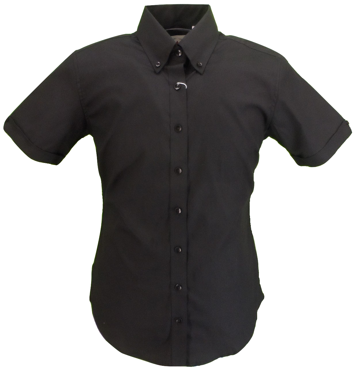 Relco Retro-Hemden aus schwarzem Oxford-Damenhemd mit Knopfleiste und kurzen Ärmeln