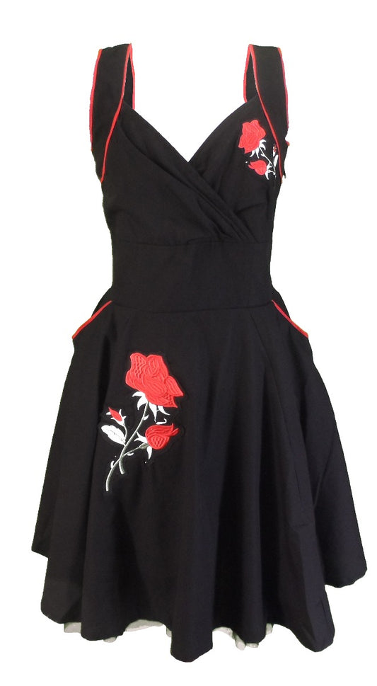 Vixxsin - Marianne - Robe noire rétro rockabilly swing rose jive