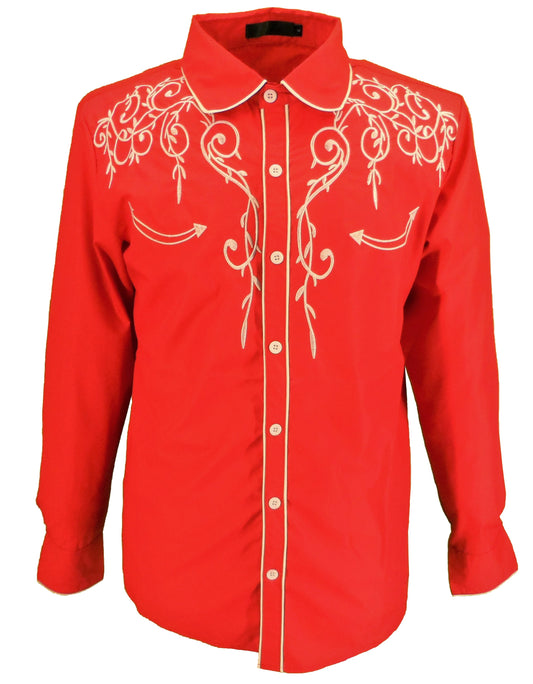 Mazeys Camisas Vintage/Retro De Vaquero Occidental Rojo Para Hombre