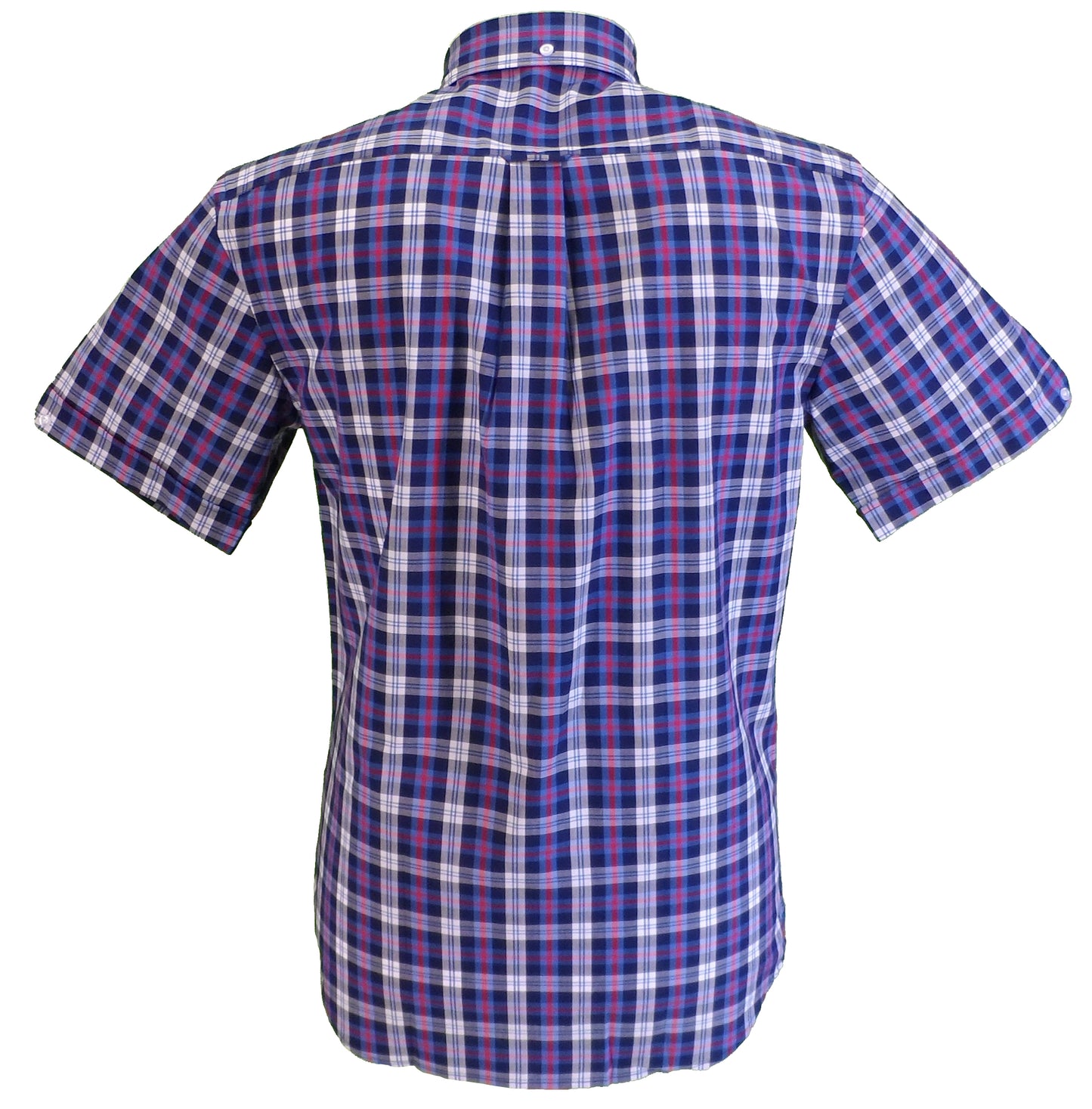 Mazeysメンズ ブルー/ホワイト/レッド 綿 100% 半袖シャツ