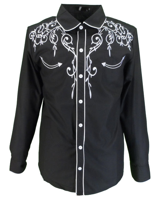 قمصان Mazeys للرجال باللون الأسود والأبيض لرعاة البقر الغربي عتيقة/رجعية